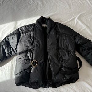 FRAME Wrap Puffer Jacket Shawl Collar Women's Belted Quilted Nylon Black Coat M